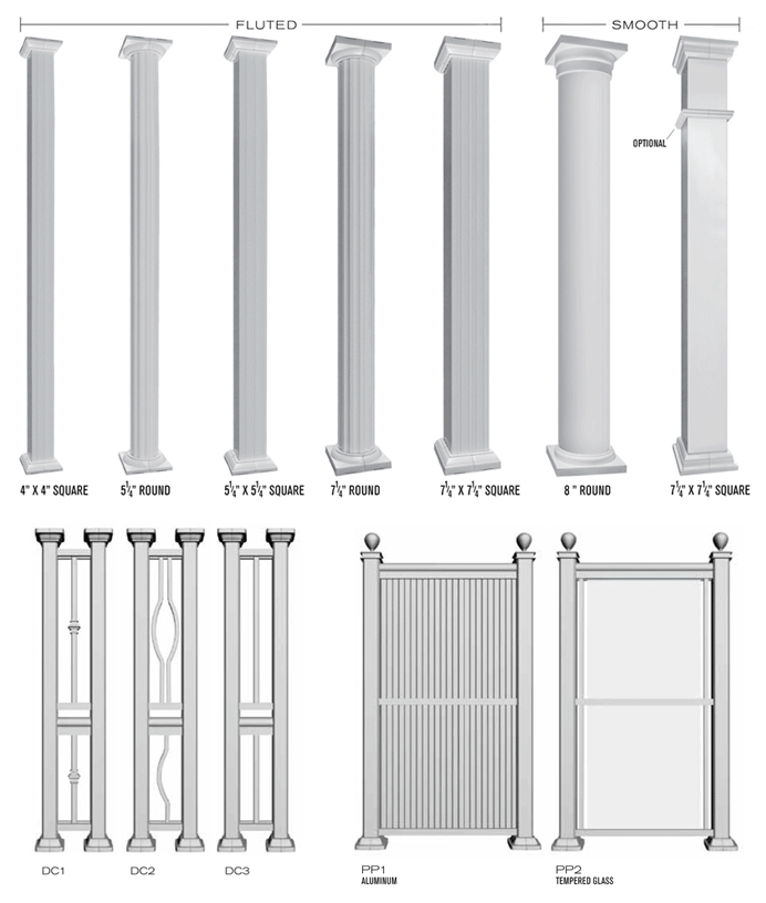 selection of aluminum columns and dividers