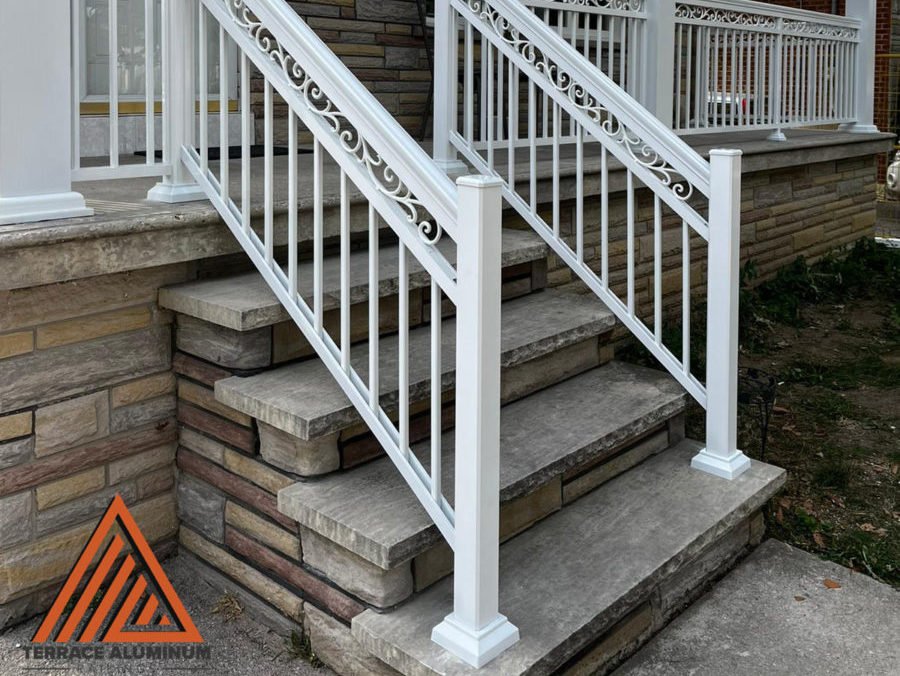 white exterior aluminum railing for a front porch