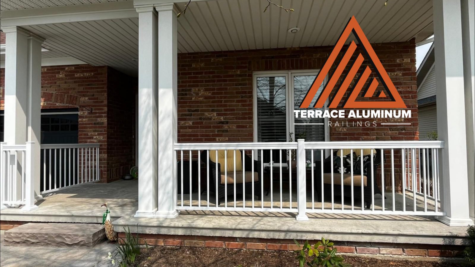 front porch railings with white aluminum railing and 5 white aluminum columns