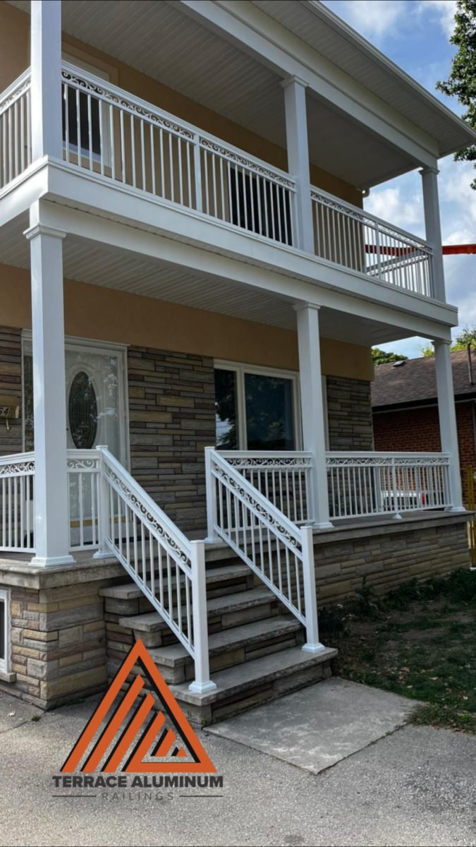 6 aluminum column and white aluminum railings on two floors