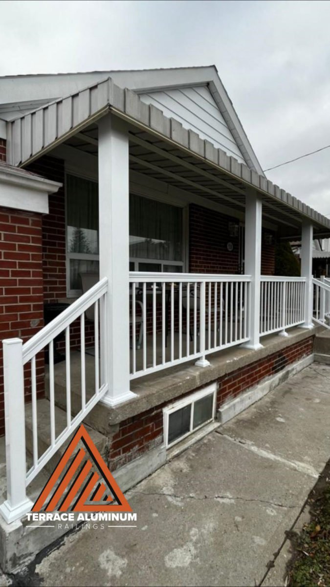 3 aluminum column and white aluminum railing